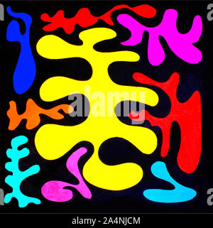 Couleurs de danse - multi coloured Graphic image abstraite contenant Matisse-comme des formes sur un fond noir conçu par Burton Zaro Banque D'Images