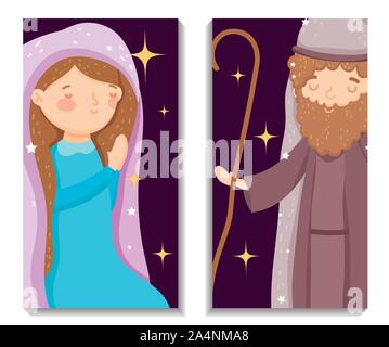 Joseph et Marie nativité caractères joyeux noël vector illustration Illustration de Vecteur