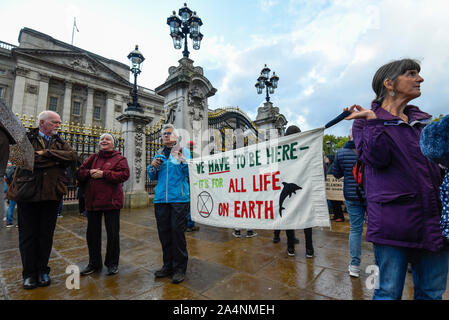 Londres, Royaume-Uni. 15 octobre 2019. Activistes du climat de l'extinction d'une étape de la rébellion des grands-parents de protestation devant le palais de Buckingham. Les militants demandent au gouvernement de prendre des mesures immédiates contre les effets négatifs du changement climatique. Crédit : Stephen Chung / Alamy Live News Banque D'Images