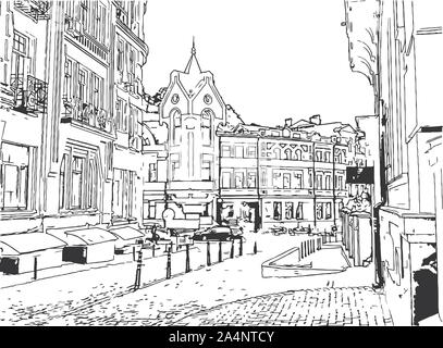 Vozdvizhenka à Kiev. Ukraine - croquis dessin noir et blanc vector illustration Illustration de Vecteur