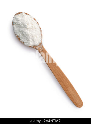 Cuillère en bois de la fécule de maïs isolated on white Banque D'Images
