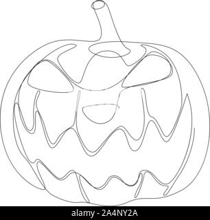 Halloween citrouille avec face illustration dessinée par une ligne. Vacances d'automne. Vector illustration Illustration de Vecteur