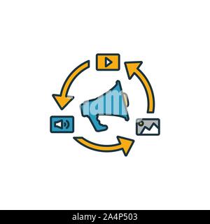 Marketing de contenu icon set. Quatre éléments dans diférents styles à partir d'icônes contenu collection. Marketing de contenu créatif rempli d'icônes de couleur, Contours, Illustration de Vecteur