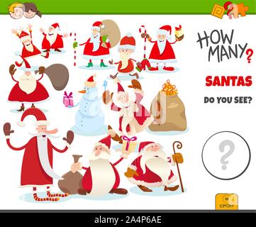 Illustration de comptage d'éducation pour les enfants ayant des tâches Cartoon Happy Santa Claus Caractères Illustration de Vecteur