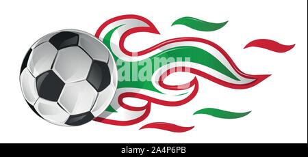 Ballon de soccer en feu avec l'italien et drapeau mexicain Illustration de Vecteur