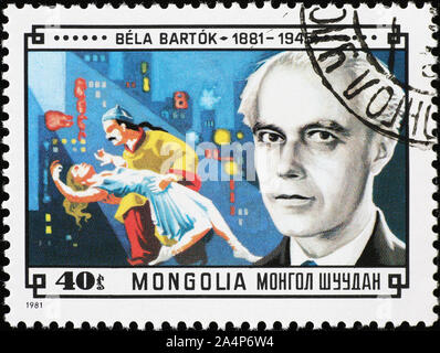 Portrait du compositeur Bela Bartok sur timbres de Mongolie Banque D'Images