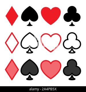 Icon Set de poker. Coeur, chat, club et diamant. Carte à jouer même les icônes dans un style minimaliste moderne moyenne géométrique. Série des symboles des cartes vectorielles. Illustration de Vecteur