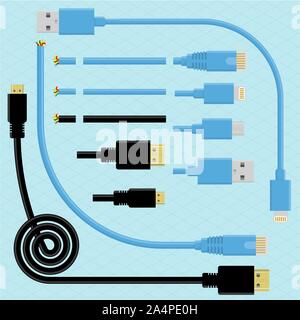 Câbles et connecteurs. Illustration de Vecteur