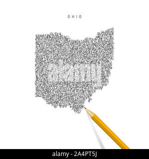 Croquis de l'Ohio scribble site isolé sur fond blanc. Plan dessiné à la main de l'Ohio. Crayon 3D réaliste. Banque D'Images