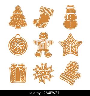 Jeu de Christmas Noël. Cookies de Noël collection avec gingerbread cookies chiffres - arbre de Noël, gingerbread men, étoile, bonhomme de neige, Illustration de Vecteur