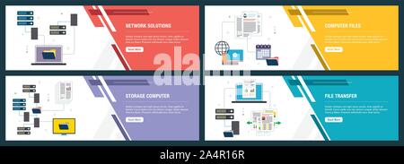 Vector set de bannières web vertical avec Network Solutions, fichiers informatiques, de stockage et de transfert de fichiers de l'ordinateur. Vector Modèle de page pour le site web et Illustration de Vecteur