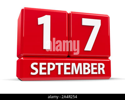 Cubes rouges - La dix-septième de septembre - sur un tableau blanc - Jour de la Constitution et la citoyenneté Journée dans USA, le rendu en trois dimensions, 3D illustratio Banque D'Images