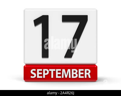 L'icône calendrier rouge et blanc à partir de cubes - La dix-septième de septembre - sur un tableau blanc - Jour de la Constitution et citoyenneté aux Etats-Unis, jour trois-dimensio Banque D'Images