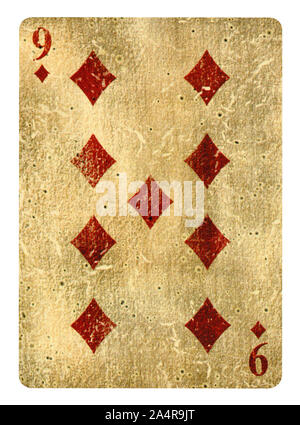 Neuf de carreau Vintage playing card - isolated on white (chemin inclus) Banque D'Images