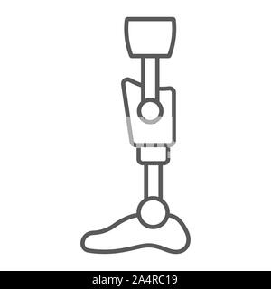 Prothèse de genou jambe l'icône de la ligne mince, orthopédique et médical prothèse de jambe, signe, vector graphics, un motif linéaire sur un fond blanc. Illustration de Vecteur