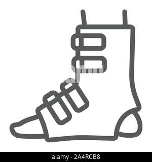 L'icône de la ligne de l'éclisse de pied, orthopédique et médical, d'une jambe, signe de bandage graphiques vectoriels, un motif linéaire sur un fond blanc. Illustration de Vecteur