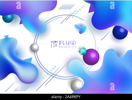 Résumé dégradé bleu liquide forme irrégulière de couleur sur fond blanc avec des éléments géométriques. Composition liquide avec la mode. Vector illustration Illustration de Vecteur