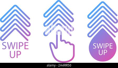 Balayez vers le haut, l'ensemble de boutons pour les médias sociaux. L'icône web flèche pour la publicité et le marketing dans les médias sociaux l'application. Faites défiler ou balayez vers le haut. Linéaire simple Illustration de Vecteur