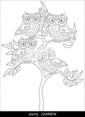 Livre de coloriage pour les enfants plus âgés et les adultes. Coloriage avec cute owl et floral frame. Schéma d'encombrement du zentangle en style. Banque D'Images