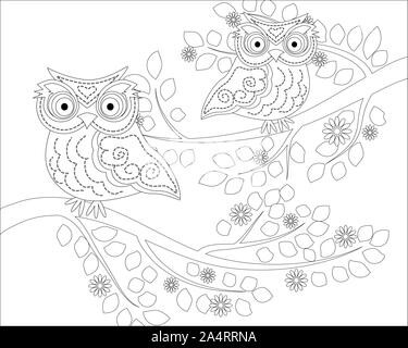 Livre de coloriage pour les enfants plus âgés et les adultes. Coloriage avec cute owl et floral frame. Schéma d'encombrement du zentangle en style. Banque D'Images