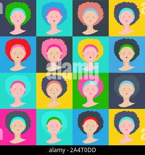 Seamless vector illustration avec la texture. Jeune femme chef dans différentes variations de couleur. Illustration de Vecteur