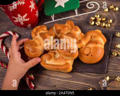 Noël arrière-plan les cookies. Haut vieew, Close up Banque D'Images