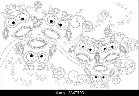 Livre de coloriage pour les enfants plus âgés et les adultes. Coloriage avec cute owl et floral frame. Schéma d'encombrement du zentangle en style. Banque D'Images