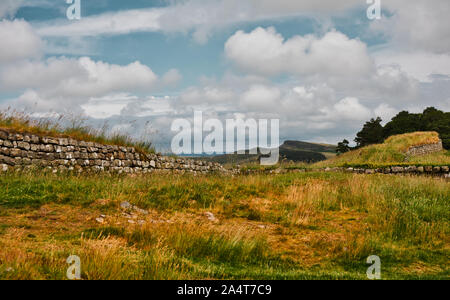 Mur d'Hadrien près de Fort romain de Housesteads l à, Northumberland, England Banque D'Images