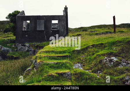 Ruines d'abandonné Croft House, à l'île de Lewis et Harris, Hébrides extérieures, en Écosse Banque D'Images