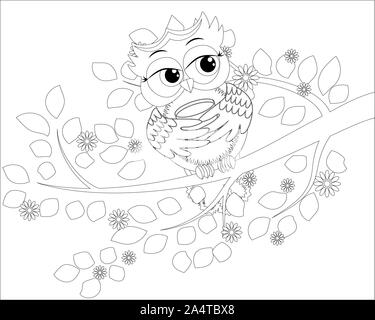 Livre de coloriage pour les enfants plus âgés et les adultes. Coloriage avec cute owl et floral frame. Schéma d'encombrement du zentangle en style. Banque D'Images