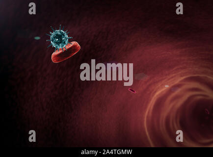 Au sein de navire, les cellules du sang et du sang, des leucocytes, de streaming de rendu 3D de haute qualité des cellules de sang battre vers le bas, de l'artère dans les globules rouges, l'artère insid Banque D'Images
