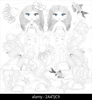 Livre de coloriage pour les enfants : petite sirène et sea world. Banque D'Images