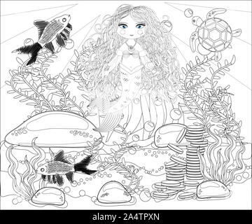 Livre de coloriage pour les enfants : petite sirène et sea world. Banque D'Images