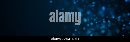 De nombreuses générées par ordinateur, de points bleus, grands et petits avec bokeh sur fond noir. Rendu 3D grand écran Banque D'Images
