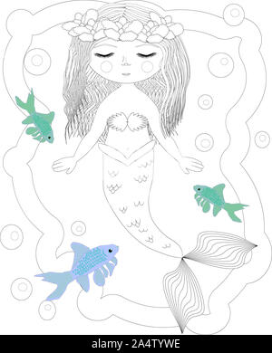 Livre de coloriage pour enfants : Little Mermaid et sea world Banque D'Images