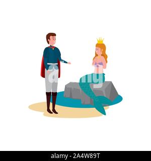 Prince de conte de fée avec sirène Illustration de Vecteur