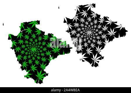 Devon (Royaume-Uni, Angleterre, non-metropolitan county, shire county) map est conçu de feuilles de cannabis vert et noir, le Devonshire site faite de la marijuana Illustration de Vecteur