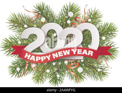 Les numéros de 2020 sur les branches d'arbre de Noël Illustration de Vecteur