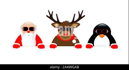 Le père noël et renne cool penguin cartoon avec des lunettes vector illustration EPS10 Illustration de Vecteur