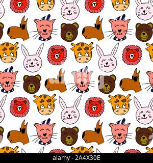 Amis des animaux colorés, y compris la collecte de chien, chat, girafe, ours, lion, lapin.Extra hand drawn doodles.Bon pour les affiches, autocollants, cartes, l'alphabet Illustration de Vecteur