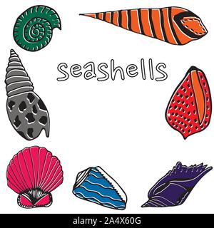 Vector cartoon sous-marins. Divers coquillages. Super pour l'arrière-plan de la page web, du papier d'emballage, cartes,portable et invitation Illustration de Vecteur