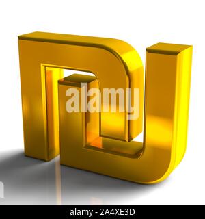 Israël sicle symboles monétaires couleur or, 3D render isolé sur fond blanc Banque D'Images