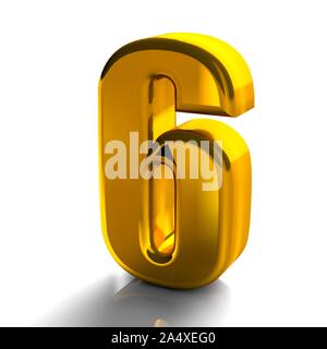 3d brillant or numéro 6 une collection, rendu 3D de haute qualité isolated on white Banque D'Images