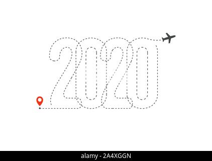 L'icône de voyage nouvel an. 2020 Carte de vol, point de destination avec 2020 chemin dans Nouvelle Année logo voyage concept. Vector illustration isolé. Illustration de Vecteur