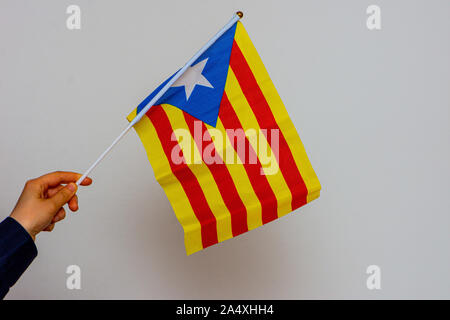 Drapeau de la Catalogne s'est tenue sur le fond blanc Banque D'Images