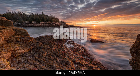 L'Acadia National Park dans le Maine au lever du soleil le long de la côte. Banque D'Images