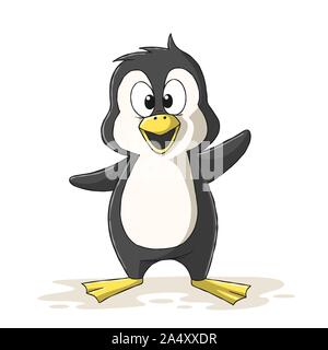 Cute cartoon pingouin. Hand drawn vector illustration avec des calques distincts. Illustration de Vecteur