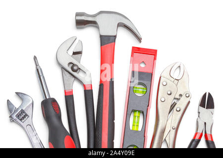 Outils à main de travail isolé sur fond blanc. Banque D'Images