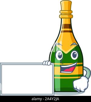 Bouteille de champagne à bord avec la mascotte isolés Illustration de Vecteur