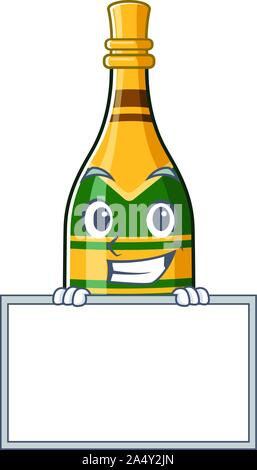 Souriant avec bouteille de champagne conseil isolé avec la mascotte Illustration de Vecteur